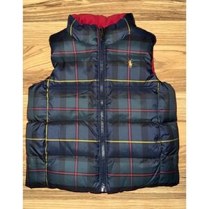 Polo Ralph Lauren Toddler Reversible Down Puffer Vest Sz 3T Plaid Green Red